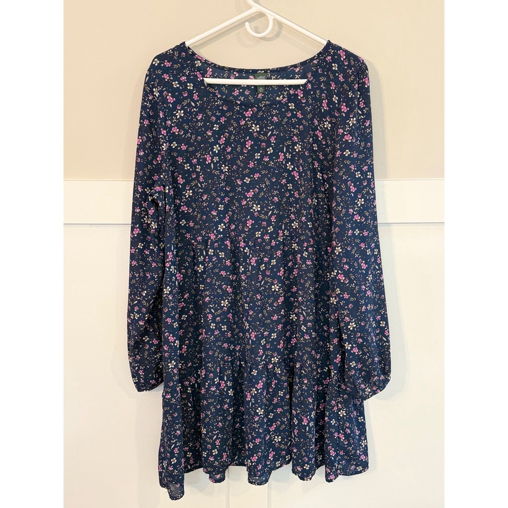 Wild Fable Floral Babydoll Tunic Dress XXL Boho Long Sleeve Navy Pink